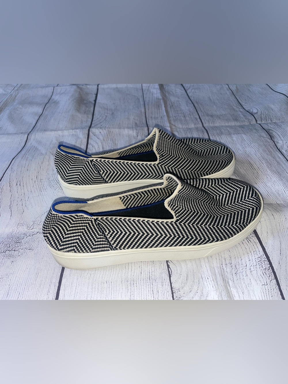 Rothy's Slip-On Sneakers in Black and White Herringbone